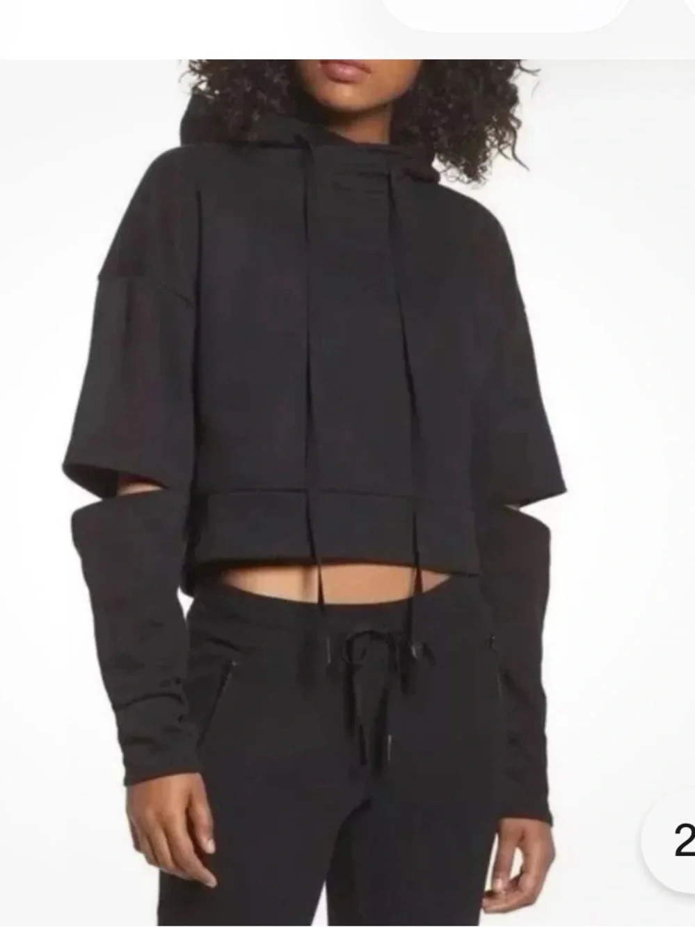 Alo Yoga Cropped Hoodie Black Peak Elbow Sleeves Activewear